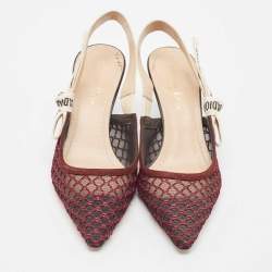 Pre Owned Dior Burgundy Mesh J'adior Slingback Pumps Size 36.5