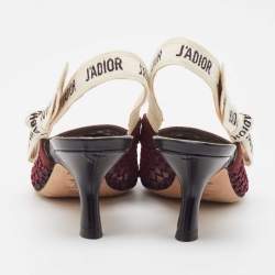 Pre Owned Dior Burgundy Mesh J'adior Slingback Pumps Size 36.5