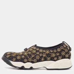Pre Owned Dior Black Mesh Crystal Embellished Fusion Sneakers Size 38.5