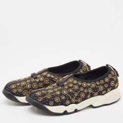 Pre Owned Dior Black Mesh Crystal Embellished Fusion Sneakers Size 38.5