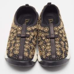 Pre Owned Dior Black Mesh Crystal Embellished Fusion Sneakers Size 38.5