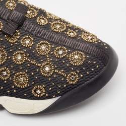 Pre Owned Dior Black Mesh Crystal Embellished Fusion Sneakers Size 38.5
