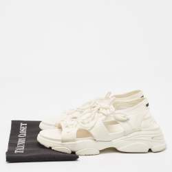 Pre Owned Dior White Canvas D-Connect Lace Up Sandals Size 39