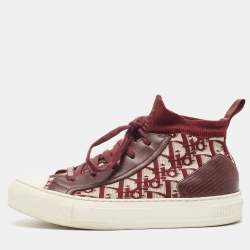 Pre Owned Dior Burgundy Oblique Knit Fabric and Leather Walk'n'Dior Sneakers Size 38.5