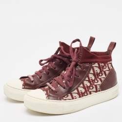 Pre Owned Dior Burgundy Oblique Knit Fabric and Leather Walk'n'Dior Sneakers Size 38.5