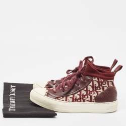 Pre Owned Dior Burgundy Oblique Knit Fabric and Leather Walk'n'Dior Sneakers Size 38.5