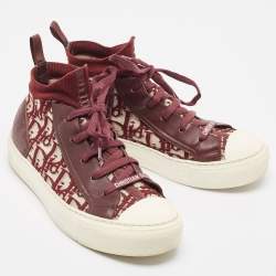 Pre Owned Dior Burgundy Oblique Knit Fabric and Leather Walk'n'Dior Sneakers Size 38.5