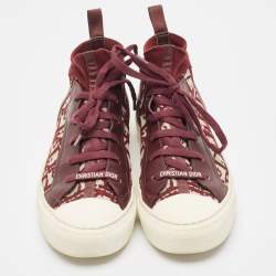 Pre Owned Dior Burgundy Oblique Knit Fabric and Leather Walk'n'Dior Sneakers Size 38.5