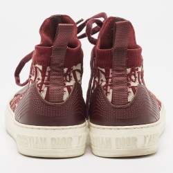Pre Owned Dior Burgundy Oblique Knit Fabric and Leather Walk'n'Dior Sneakers Size 38.5
