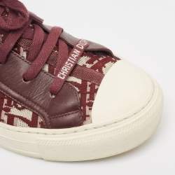 Pre Owned Dior Burgundy Oblique Knit Fabric and Leather Walk'n'Dior Sneakers Size 38.5