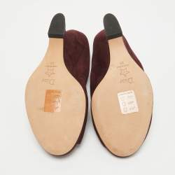 Dior Burgundy Suede Open Toe Wedge Mules Size 37