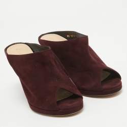 Dior Burgundy Suede Open Toe Wedge Mules Size 37
