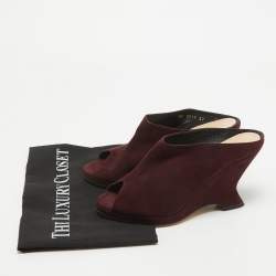 Dior Burgundy Suede Open Toe Wedge Mules Size 37