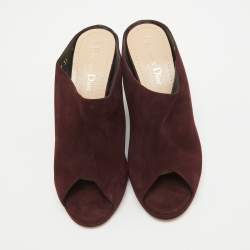 Dior Burgundy Suede Open Toe Wedge Mules Size 37