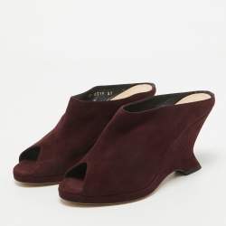 Dior Burgundy Suede Open Toe Wedge Mules Size 37