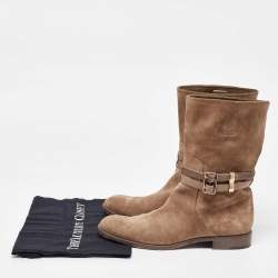 Dior Beige Suede Buckle Detail Ankle Length Boots Size 40