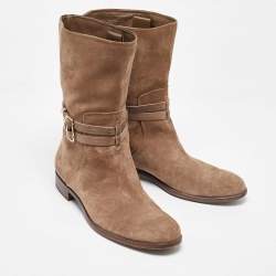 Dior Beige Suede Buckle Detail Ankle Length Boots Size 40