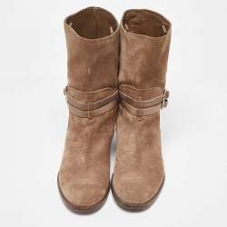Dior Beige Suede Buckle Detail Ankle Length Boots Size 40