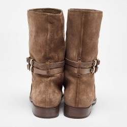 Dior Beige Suede Buckle Detail Ankle Length Boots Size 40