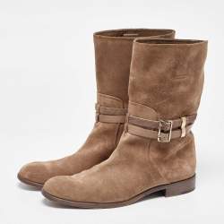 Dior Beige Suede Buckle Detail Ankle Length Boots Size 40