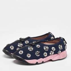 Pre Owned Dior Navy Blue Mesh Fusion Floral Embellished Slip On Sneakers Size 39