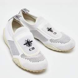 Pre Owned Dior White Knit Fabric D-Fence Sneakers Size 36.5