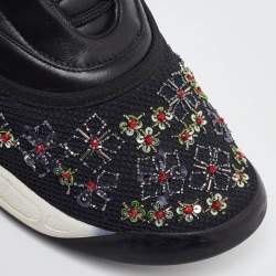 Pre Owned Dior Black Leather and Mesh Beads Embellished Low Top Sneakers Size 42
