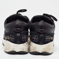 Pre Owned Dior Black Leather and Mesh Beads Embellished Low Top Sneakers Size 42