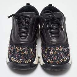 Pre Owned Dior Black Leather and Mesh Beads Embellished Low Top Sneakers Size 42