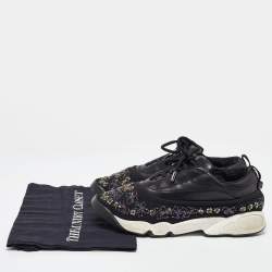 Pre Owned Dior Black Leather and Mesh Beads Embellished Low Top Sneakers Size 42