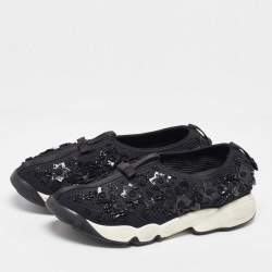 Pre Owned Dior Black Mesh Sequins/Beads Embellished Fusion Sneakers Size 38
