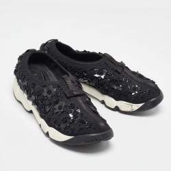 Pre Owned Dior Black Mesh Sequins/Beads Embellished Fusion Sneakers Size 38