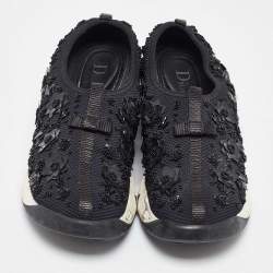 Pre Owned Dior Black Mesh Sequins/Beads Embellished Fusion Sneakers Size 38