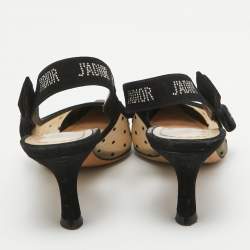Dior Beige/Black Mesh and Suede J'Adior Slingback Pumps Size 37