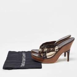 Dior Brown Suede and Leather Studded Platform Slide Sandals Size 40.5