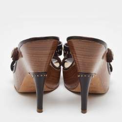 Dior Brown Suede and Leather Studded Platform Slide Sandals Size 40.5