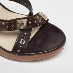 Dior Brown Suede and Leather Studded Platform Slide Sandals Size 40.5