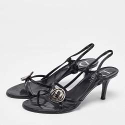 Dior Black Patent Leather Slingback Sandals Size 37.5