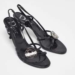 Dior Black Patent Leather Slingback Sandals Size 37.5