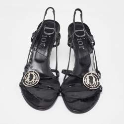 Dior Black Patent Leather Slingback Sandals Size 37.5