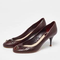 Pre Owned Dior Brown Leather CD Charm Round Toe Pumps Size 36