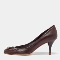 Pre Owned Dior Brown Leather CD Charm Round Toe Pumps Size 36