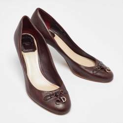 Pre Owned Dior Brown Leather CD Charm Round Toe Pumps Size 36