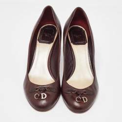 Pre Owned Dior Brown Leather CD Charm Round Toe Pumps Size 36