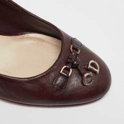 Pre Owned Dior Brown Leather CD Charm Round Toe Pumps Size 36