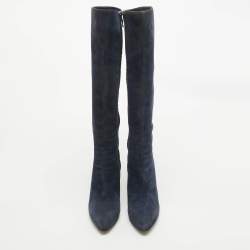 Dior Blue Suede Knee Length Boots Size 37