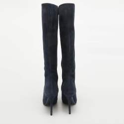 Dior Blue Suede Knee Length Boots Size 37