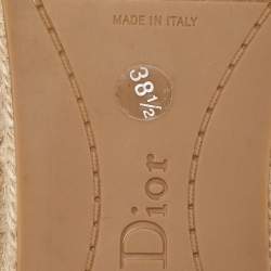 Pre Owned Dior Blue Leather and Denim Crystal Embellished Flat Espadrilles Size 38.5