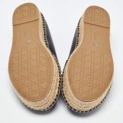 Pre Owned Dior Blue Leather and Denim Crystal Embellished Flat Espadrilles Size 38.5
