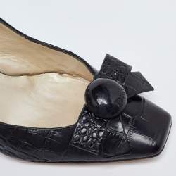 Pre Owned Dior Black Croc Embossed Leather Slingback Pumps Size 37.5